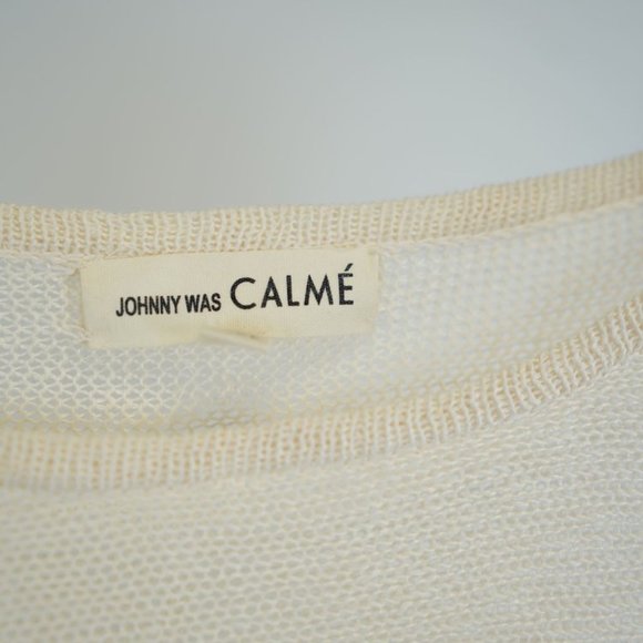 Johnny Was Calme Cream Linen Knit Poncho - Picture 7 of 7